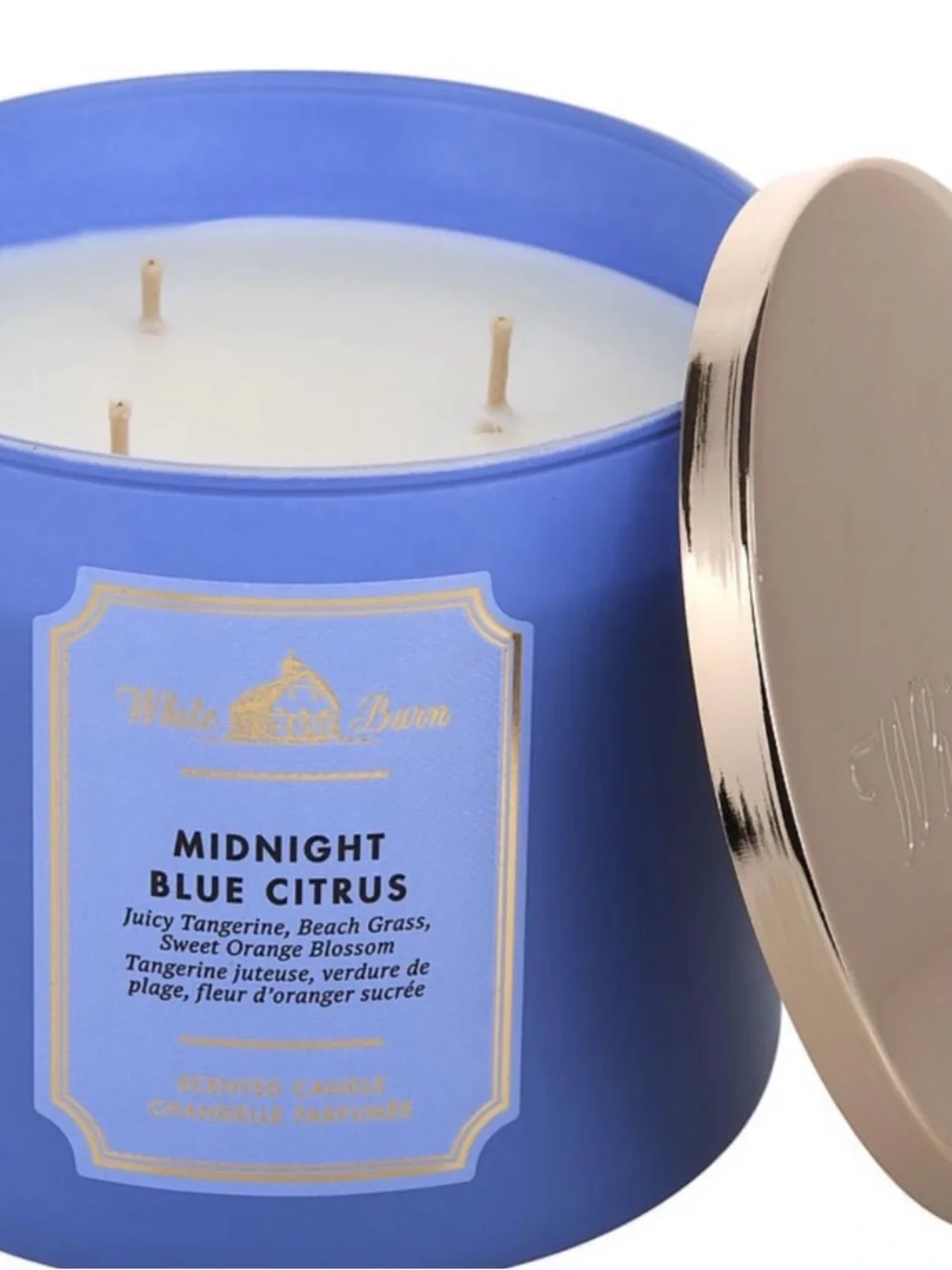 White Barn Midnight Blue Citrus 3-Wick Candle - Bright Blue with Gold Lid